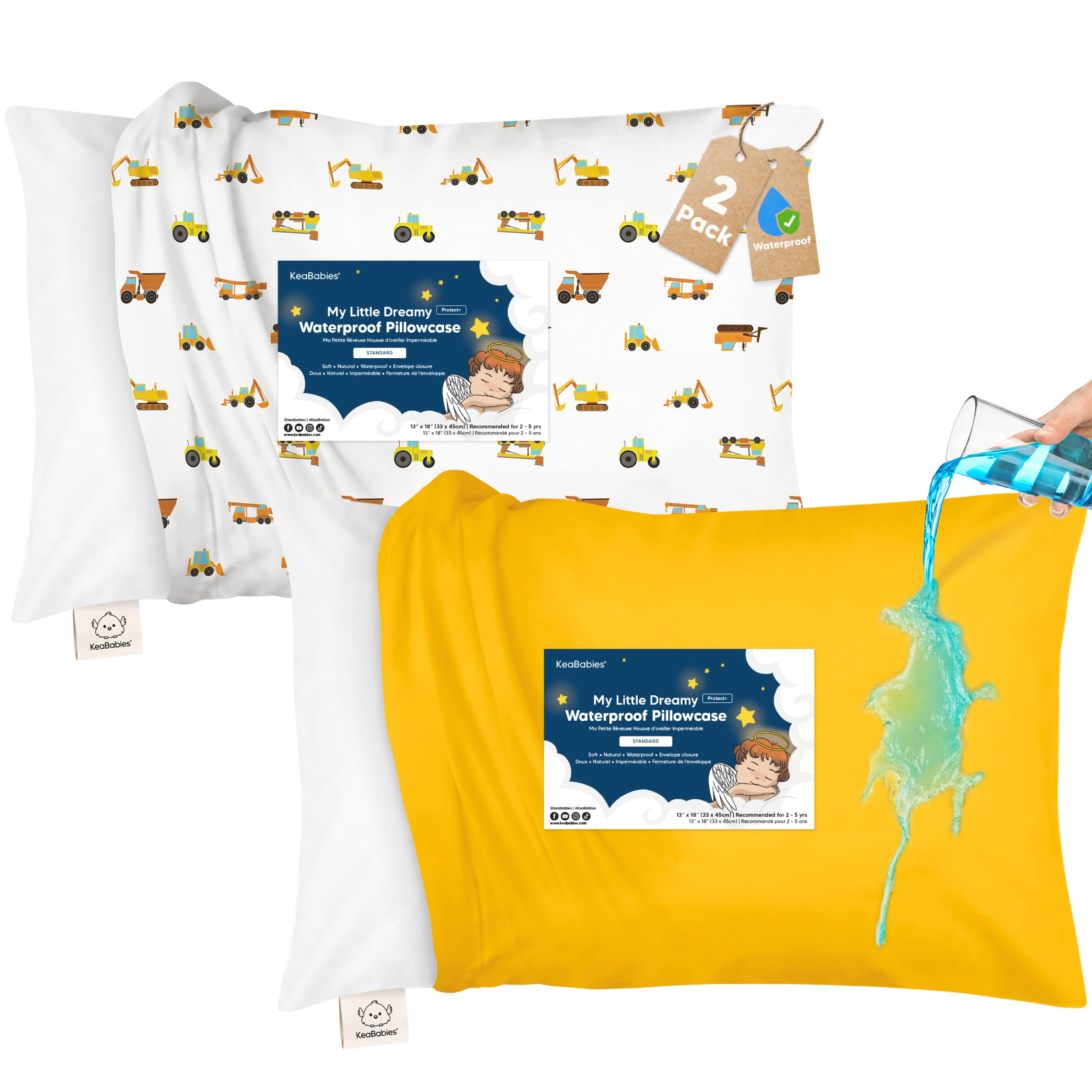 KeaBabies 13x18 Waterproof Toddler Pillowcase,2pk Pillow Case(Construction) | Soft Waterproof Toddler Pillow Protector Cover for Kids, Boys, Girls, Machine Washable, Small Travel Pillow Sold Separately-image-41