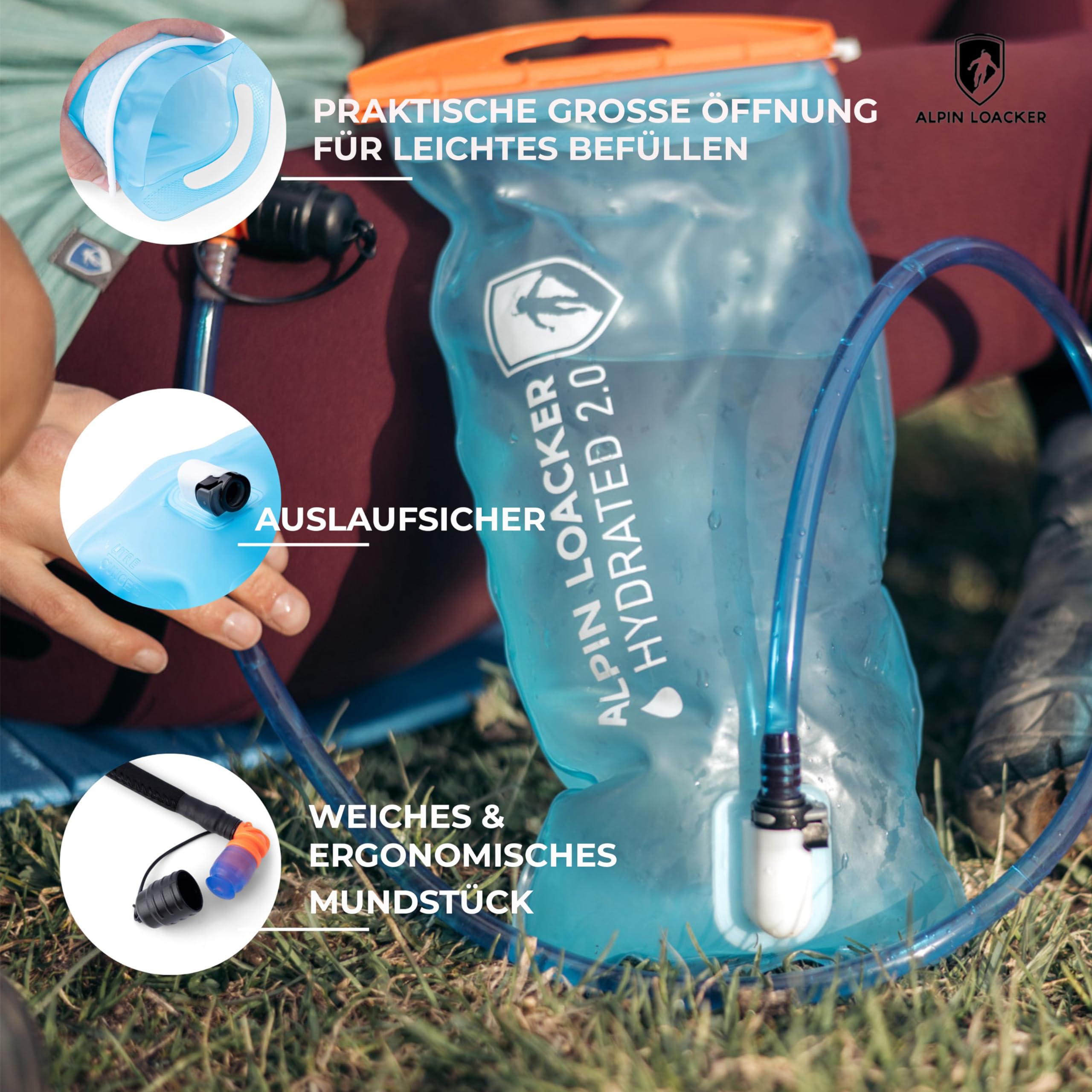 ALPIN LOACKER Carbon Faltstock mit Korkgriff (2er Set) + 3L Trinkblase – Verstellbare Trekkingstöcke aus Carbon mit Trinksystem – Leicht & Stabil für Wandern, Bergtour & Trekking