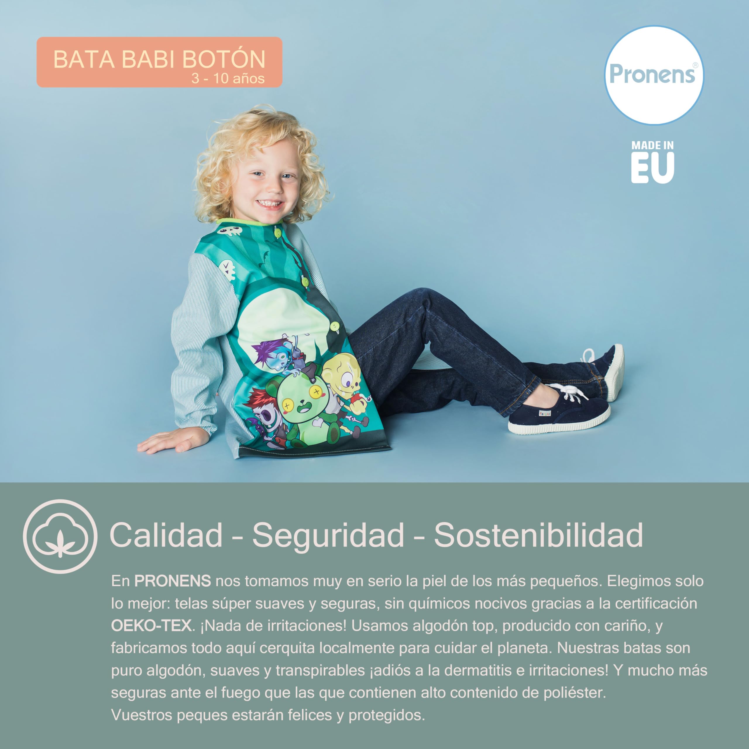 Bata escolar infantil. Babi niños para guardería y colegio- baby de cuadro vichy, botones y bolsillo. Nombre personalizable.