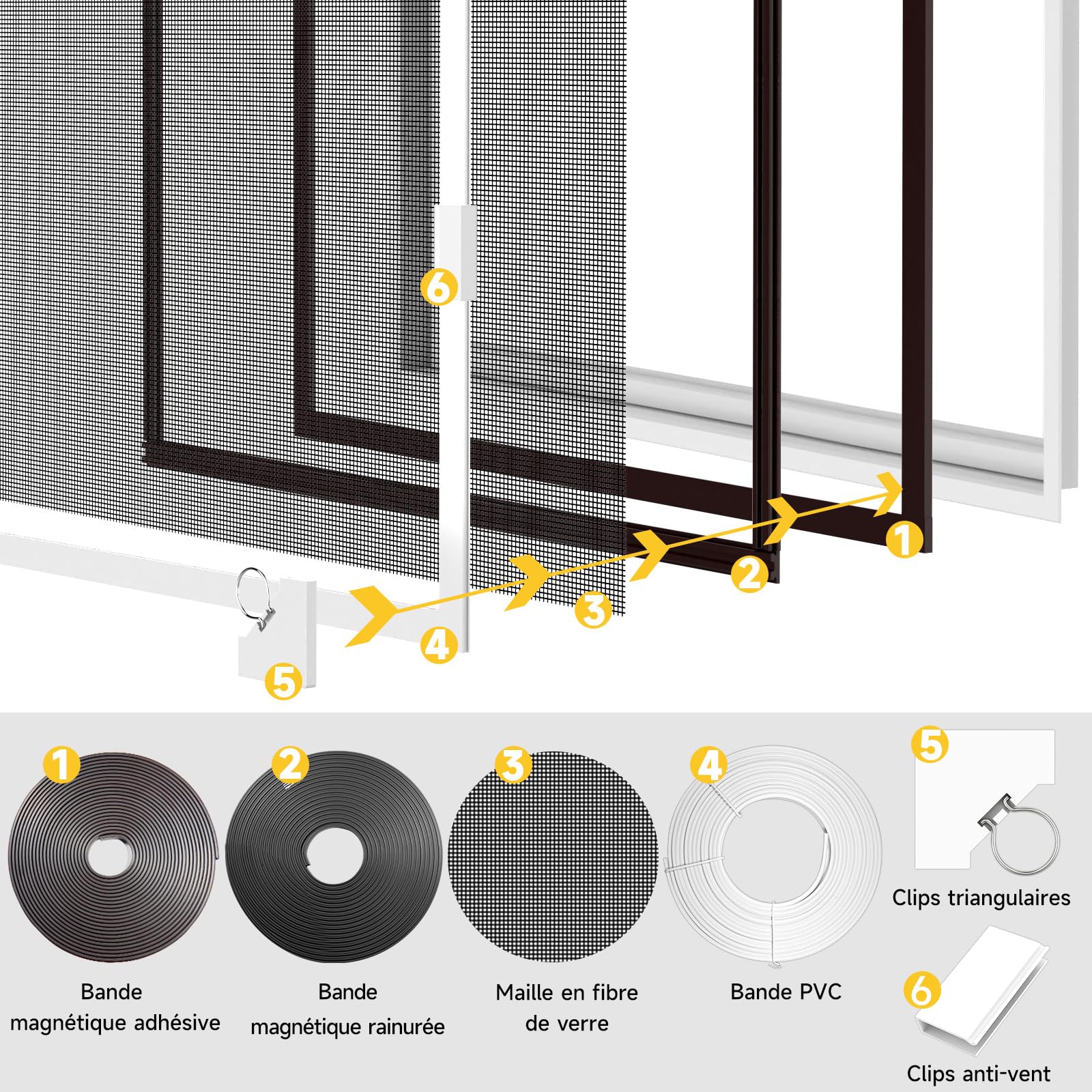 HOFUDON Moustiquaire Fenêtre Magnétique 130x150 cm,Durable Fibre de Verre, Taille Ajustable DIY,Moustiquaire Aimantée Fenetre Sans Perçage/Cadre Détachable,Aération Optimale & Vue Dégagée