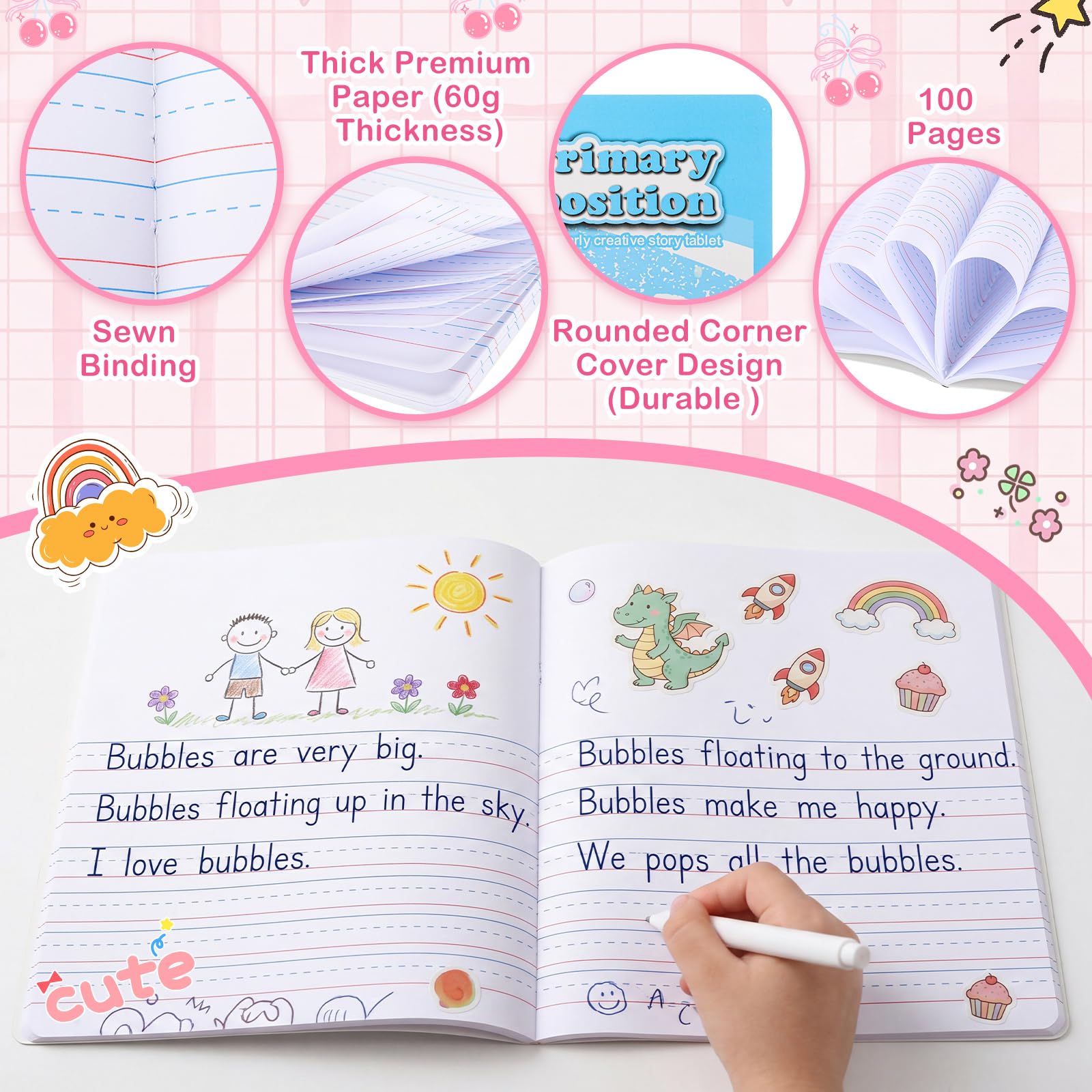 Fainne Confezione da 30 quaderni a righe primarie, grado K-2, 100 pagine, per disegnare e scrivere all'asilo