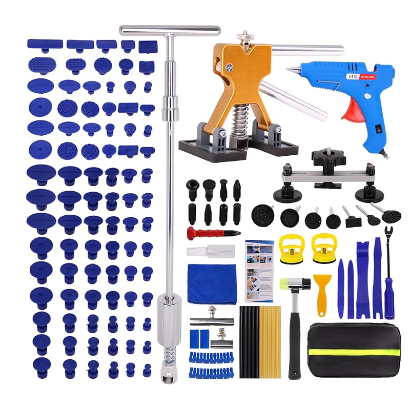 Kit de Reparo de Amassados Automotivos CZJCMECH com Extrator T-Bar, Lifter Dourado e 148 Peças
