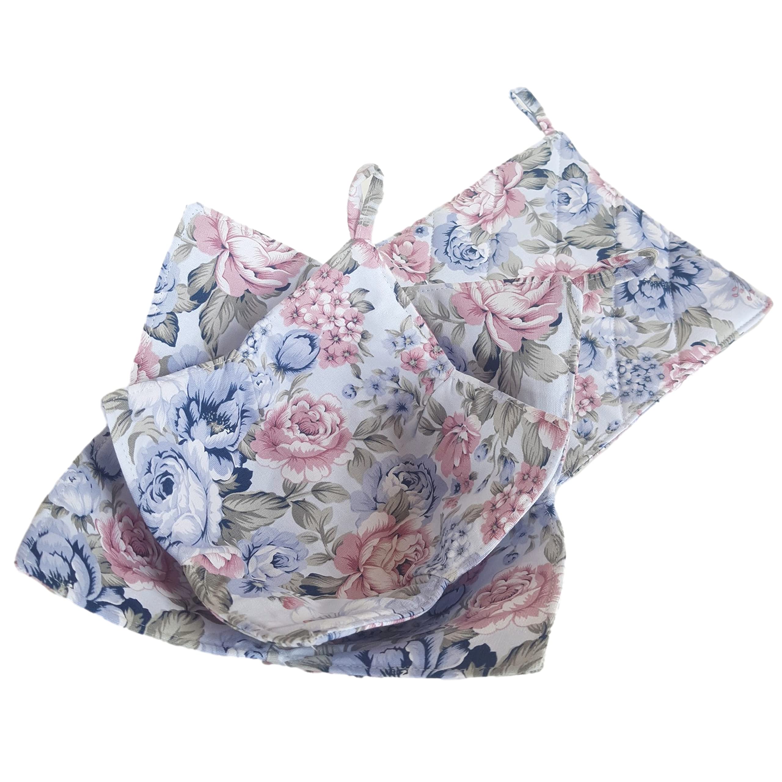 CUSHYSTORE Set Bowl Cozy Pot Holder Canvas Holders Heat and Cold Resistant Anti-Scalding Protector (Blue Rose Flower), 7.5''x7.5''x4''