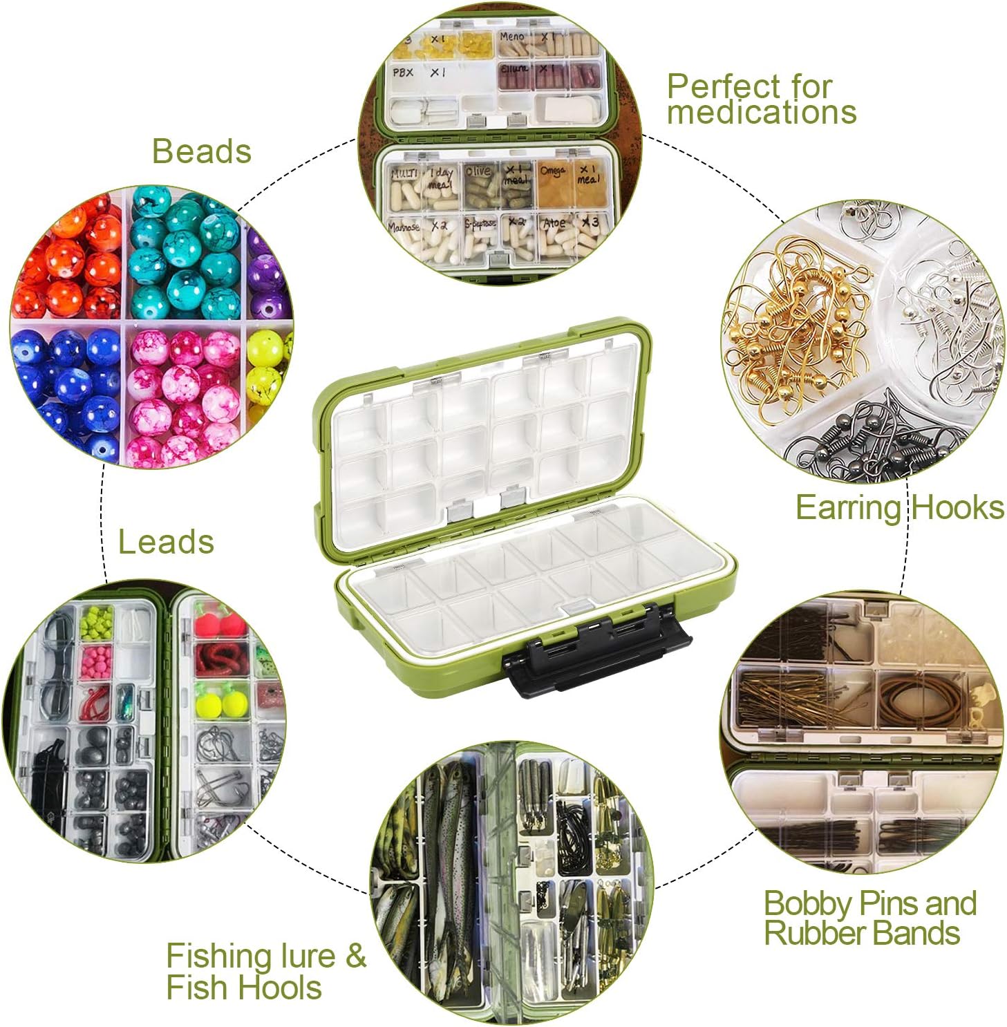 Uniwit Fishing Tackle Box Compact Waterproof Fishing Storage Box, Plastic Fishing Lure Box, Removable Grid Storage Organizer Making Kit for Fishing Lure/Hook Beads Earring Container Tool (Green) : Sports & Outdoors