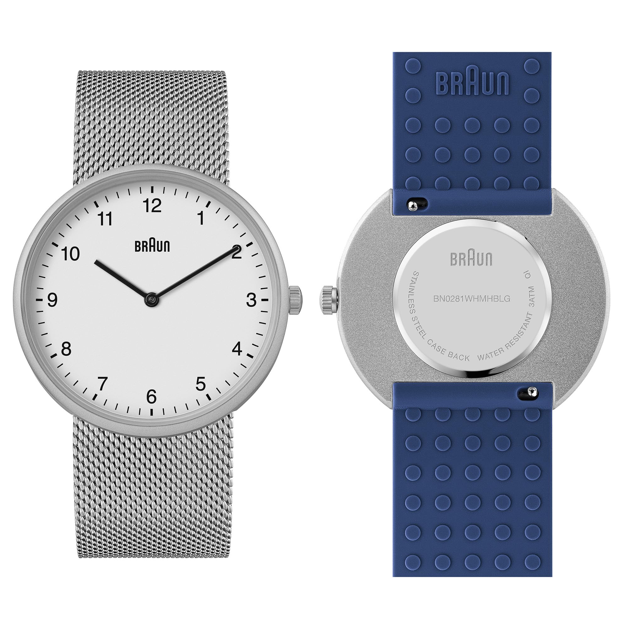 Braun Reloj analógico de Cuarzo de 2 manecillas con Correa de Goma de Silicona Adicional, Barras de Resorte de liberación rápida, 38 mm.