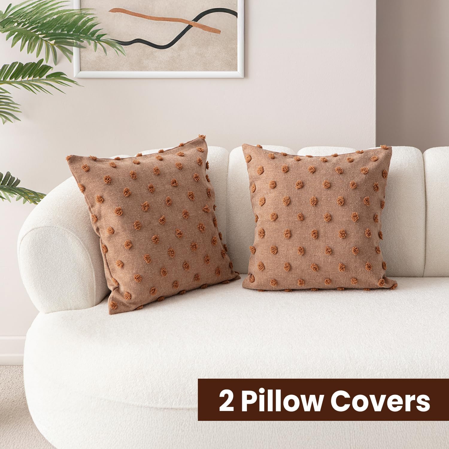 EtaVita Caramel Brown Throw Pillow Covers 20x20 Set of 2 - Warm Decorative Cushion Cases, Cotton Blend with Hidden Zipper, Hypoallergenic & Breathable, Cozy Farmhouse Decor for Couch Sofa Bedroom