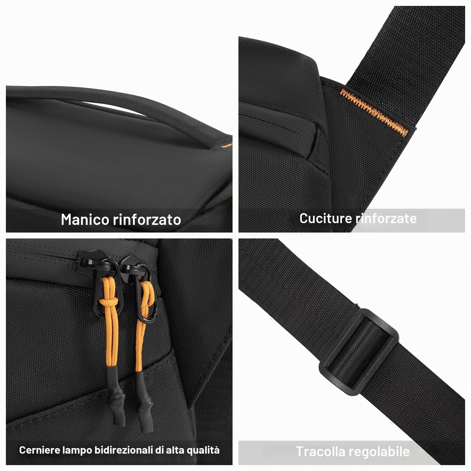 Cwatcun Borsa per fotocamera reflex, borsa per fotocamera resistente all'acqua, tracolla per fotografi, Nero, S