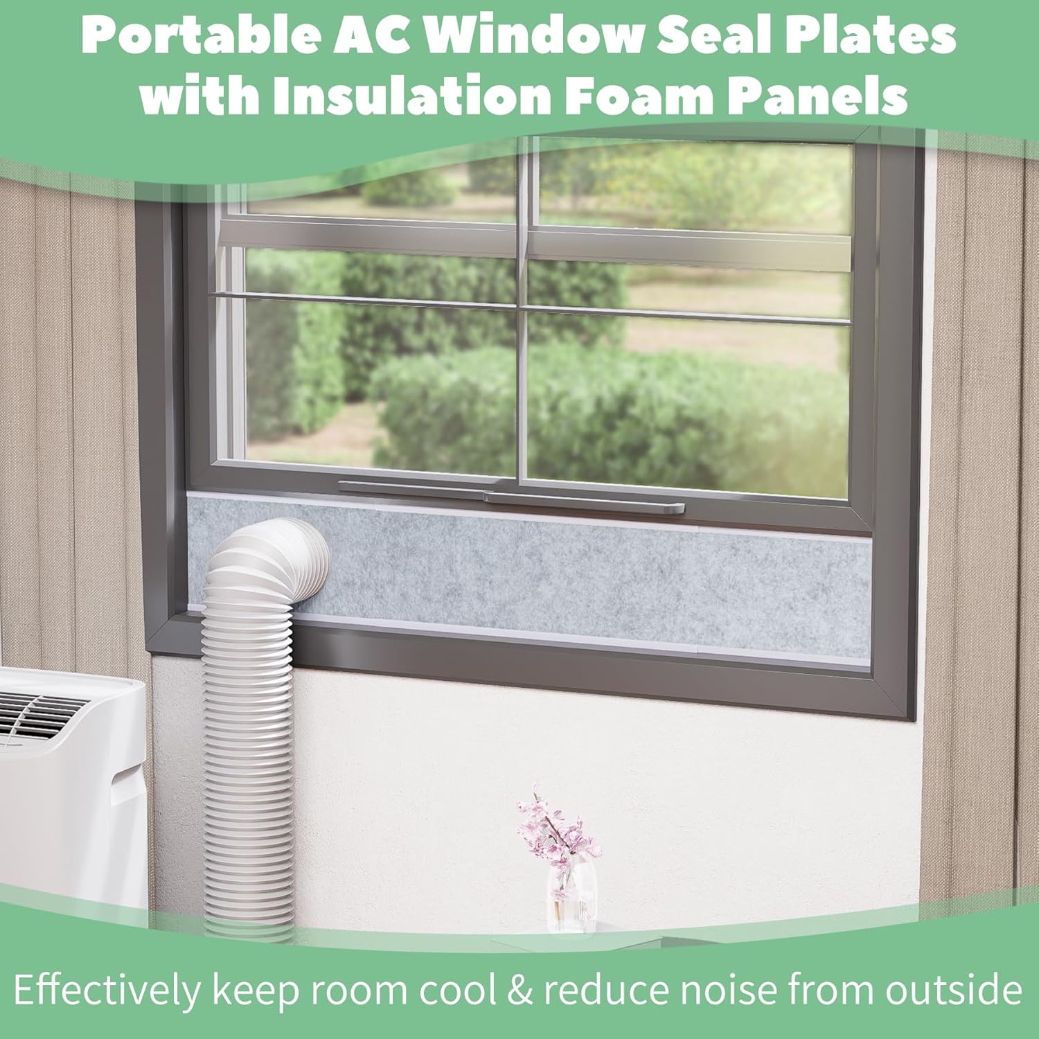 Portable Air Conditioner Window Vent Kit with Insulation Foam Panels, Adjustable Portable AC Window Vent Seal Kit with Mesh Guard, Heat Insulation & Keep Out Leaves, Fit 5.9" Diameter Hose