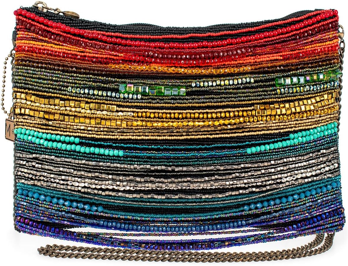 Mary Frances Rainbow Radiance Beaded Crossbody Handbag Colorful Evening Clutch Purse with Removable Strap, Multicolor