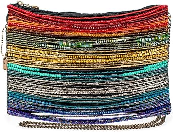 Mary Frances Rainbow Radiance Beaded Crossbody Handbag Colorful Evening Clutch Purse with Removable Strap, Multicolor