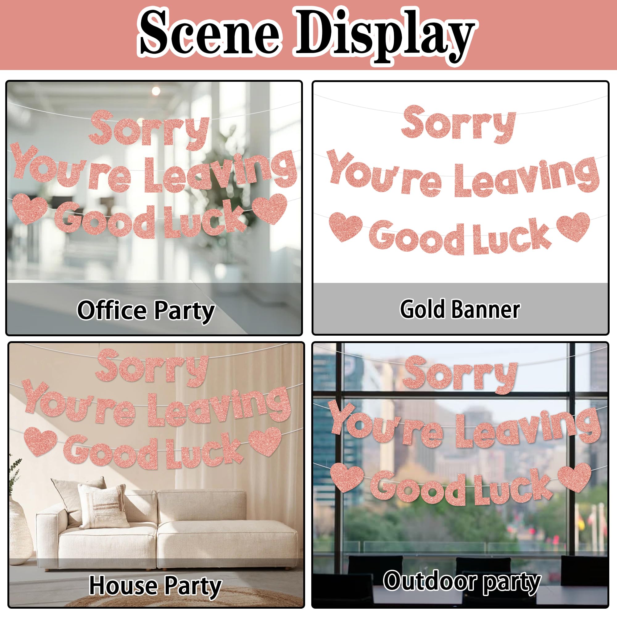 Sorry You are Leaving Banner Decorations, Rose Gold Leaving Party Good Luck Farewell Banners Supplies - Image 4