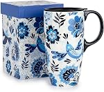 DUSVALLY 17oz Ceramic Travel Mug with Lid, Sloth Coffee Mug with Handle, Jungle Animal Ceramic Travel Cup with Toucan & Leopard Artwork, Microwave & Dishwasher Safe, Gift Box Included