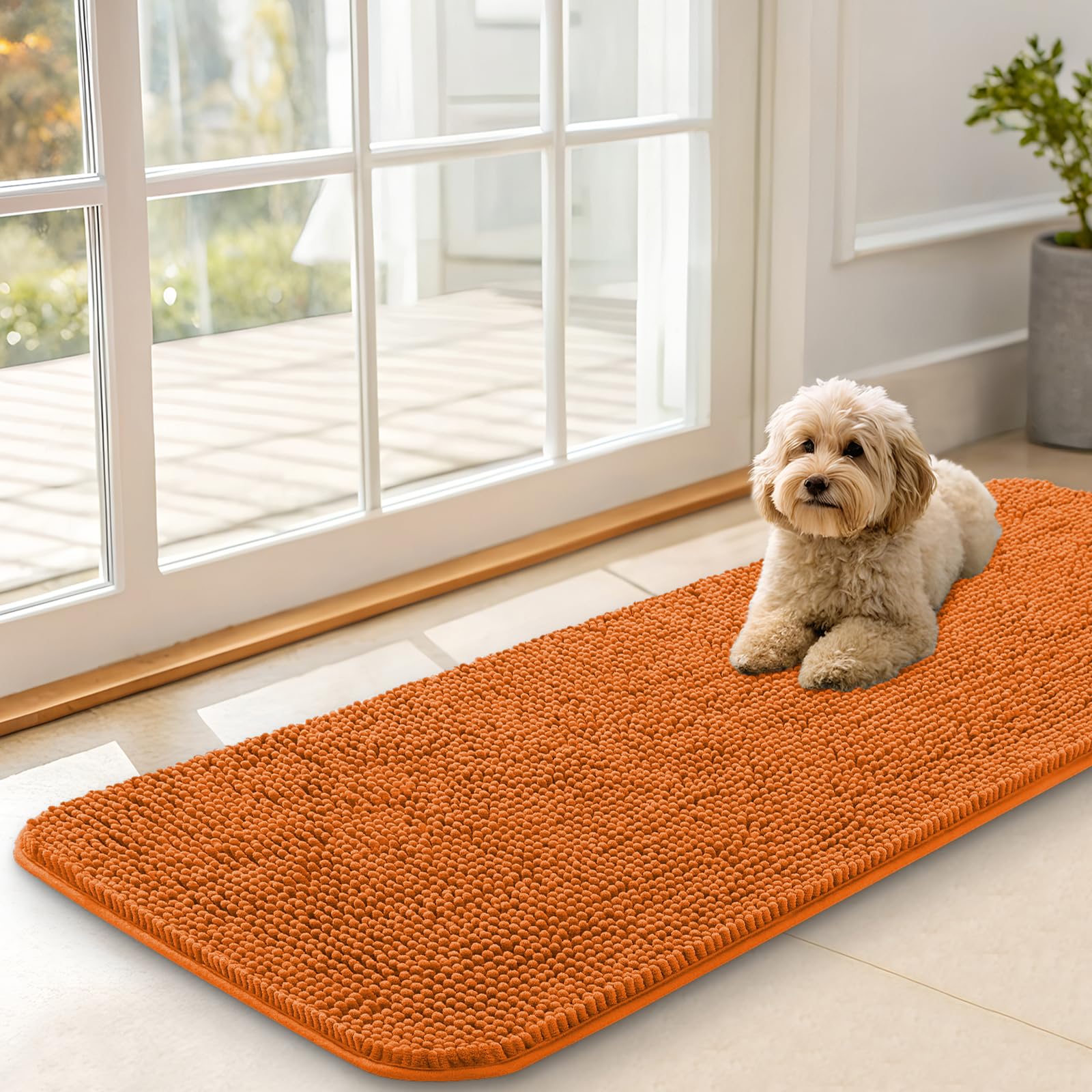 OLANLY Dog Door Mat for Muddy Paws 47x17, Super Absorbent Chenille Mud Mat
