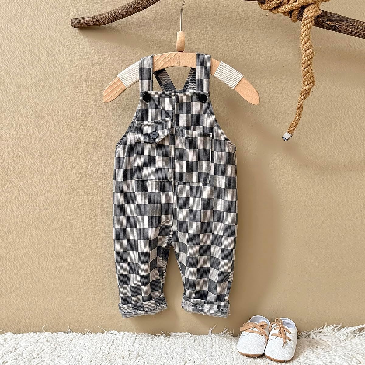 Baby Boy Overalls, Checkerboard Infant Overalls, Toddler Jumpsuit, Casual Suspender Pants for Boys Girls (6 Months-3T)