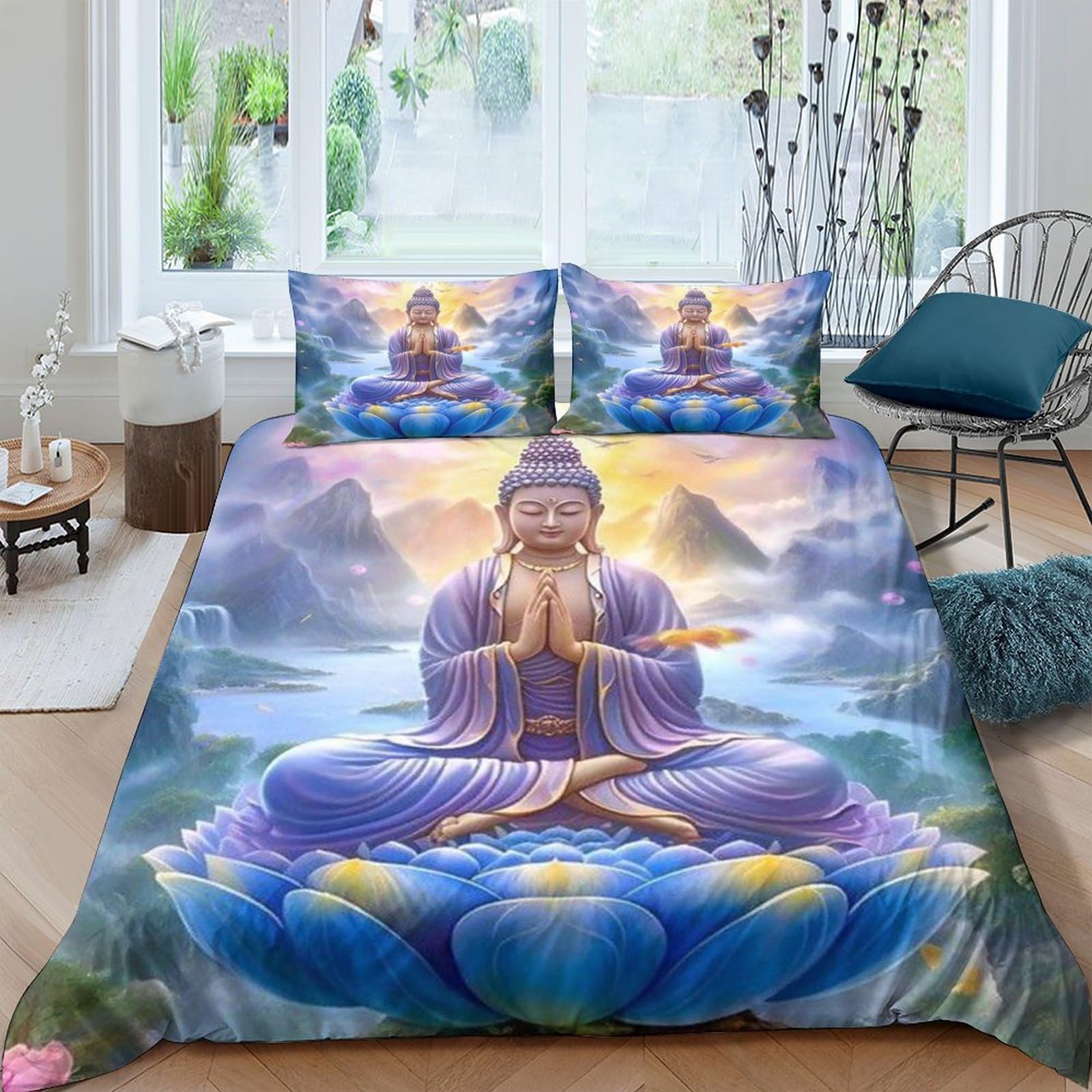 Shaari Duvet Cover 90×190cm - Buddha Mandala Zen Themed Meditatio 3D Pattern Bedding Sets Duvet Cover Set with 1 Pillowcases 50x75cm / A-03