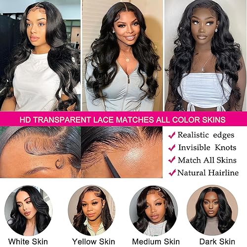 Miniatura 6 de Lemoda Peluca de encaje frontal completo de 13 x 6 pulgadas, densidad del 180 %, pelucas de cabello humano ondulado con encaje frontal transparente