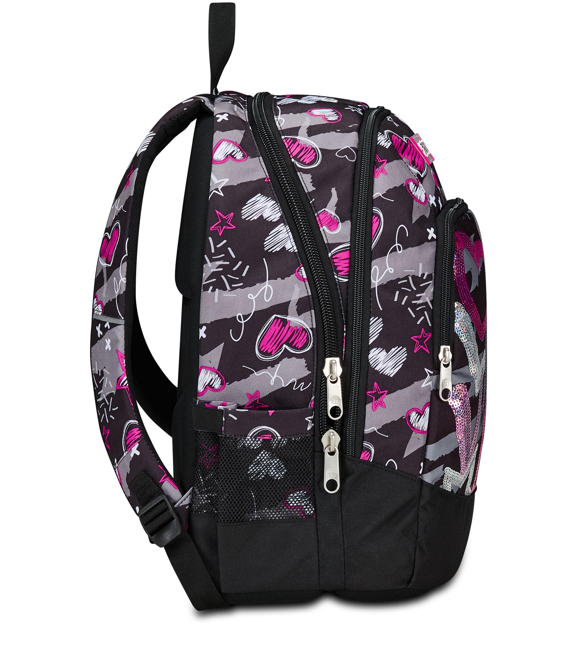 Seven Zaino Scuola Advanced, Nero Fucsia, Draft Heart, Zaino Doppio Scomparto Con Tasca Porta PC o Tablet, Tasca Porta Borraccia e Organizer, Zaino Scuole Medie e Superiori, Bambina Ragazza