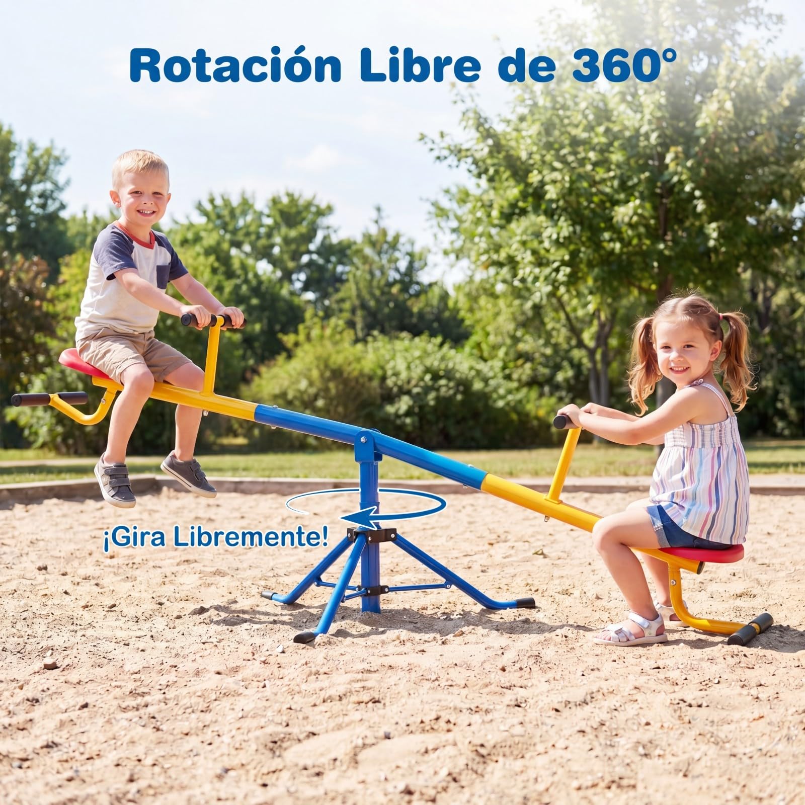COSTWAY Balancín para Niños, Subibaja a 360° con Cerrojo para Las Piernas, Balancín para Exterior Patio y Parque Infantil (2 Asientos) 182 x 29 x 86 cm