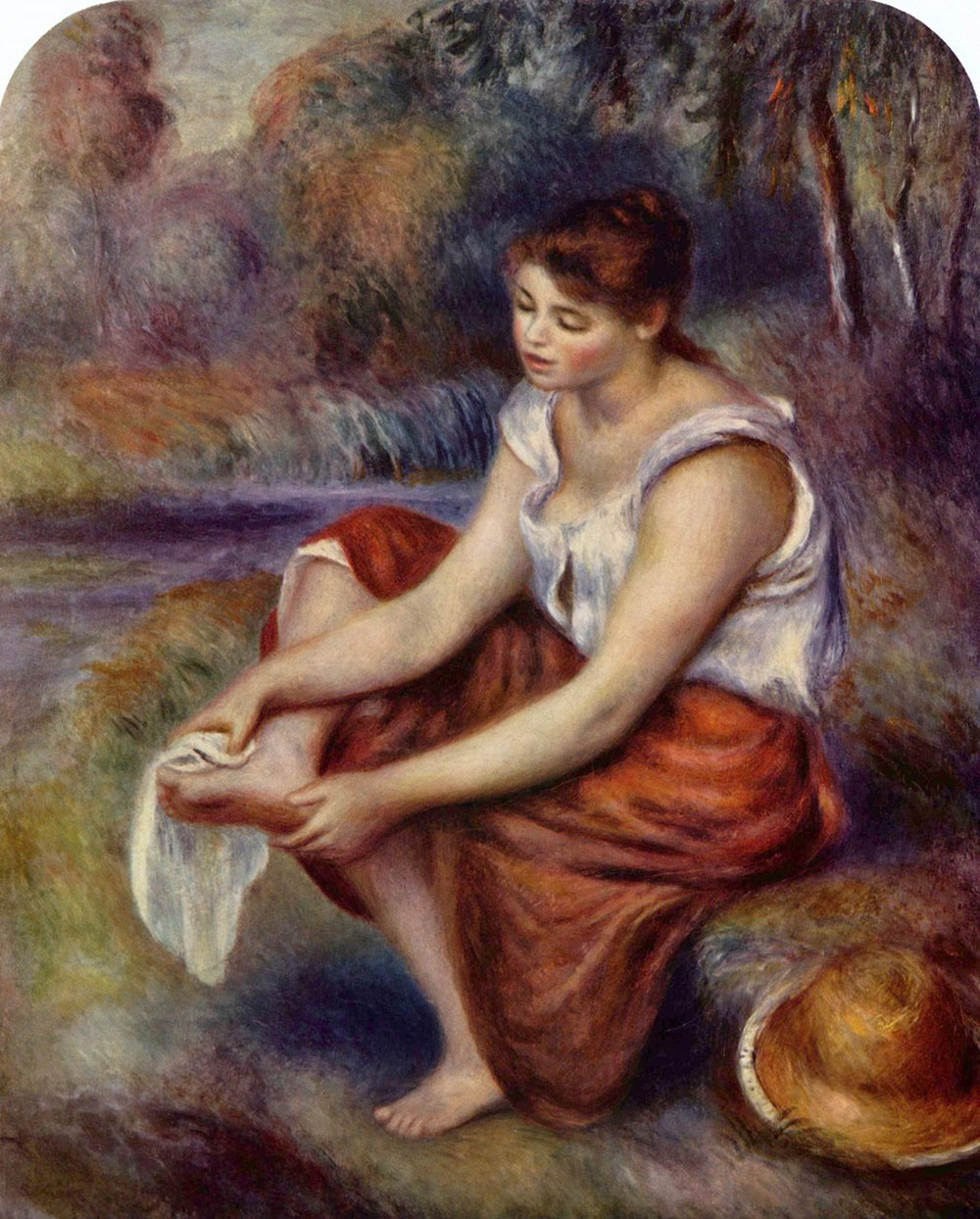 Décoration murale Renoir Woman Rubbing Her Feet XL affiche mate cadre marron