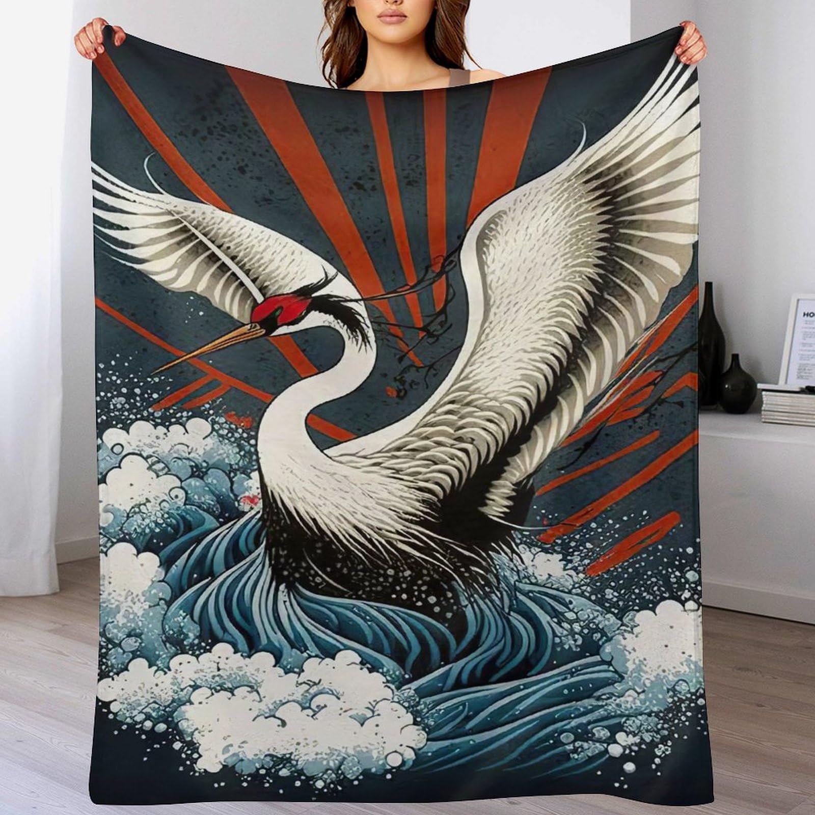 Couverture flannel douce haut de gamme motif oiseau 3D 180x200