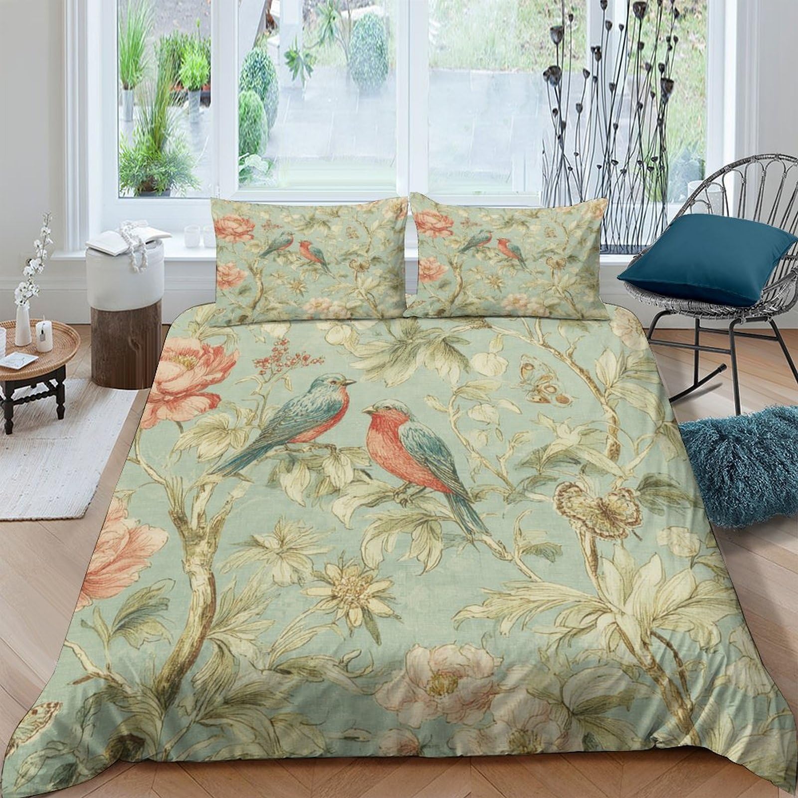 Ctjqhvkz Style-5 3D Printed Botanical Bird Fitted Sheet Microfiber Soft Green Floral Mattress Cover For Bedroom Guest Room Decor Single（135X200cm）