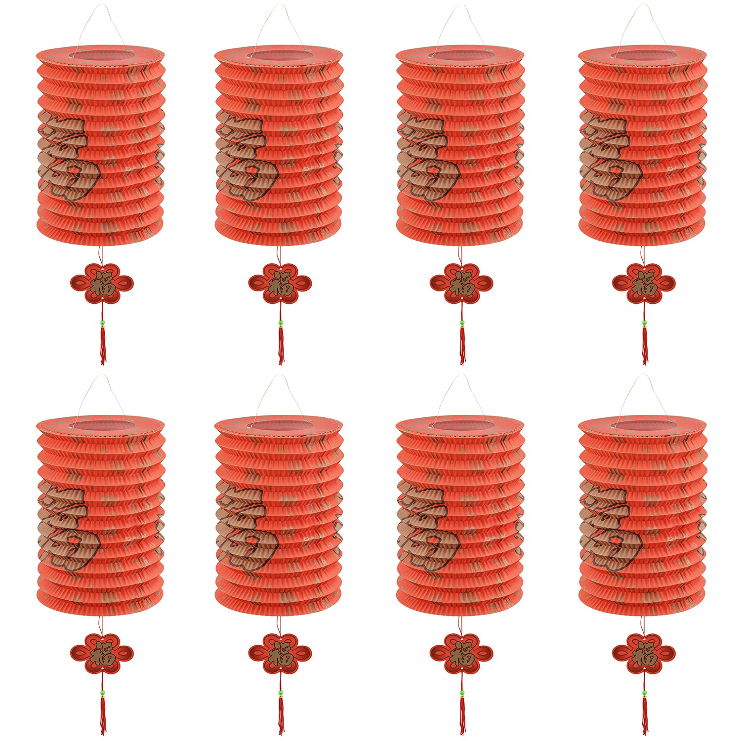 MyGift 8 Inch Traditional Red Chinese Paper Lanterns, Decorations for Lunar New Year, Chinese Spring Festival, Wedding, Lantern Festival Celebration Party Décor, Set of 8