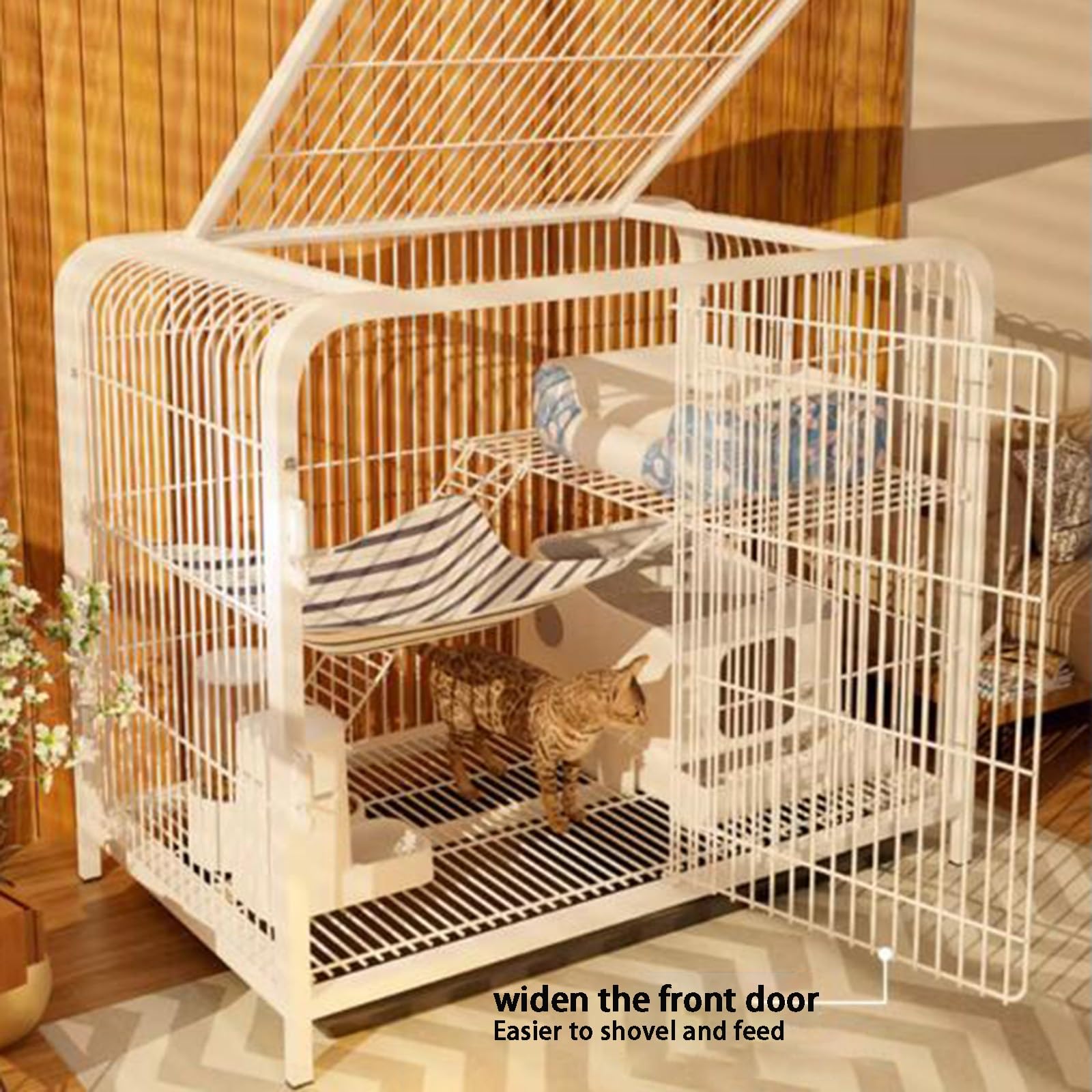 Gabbia per gatti da interni, design a doppia porta, lucernario e ripiano superiore, facile da pulire, con serratura paraurti – ideale per mantenere gli animali domestici al sicuro e al sicuro in casa