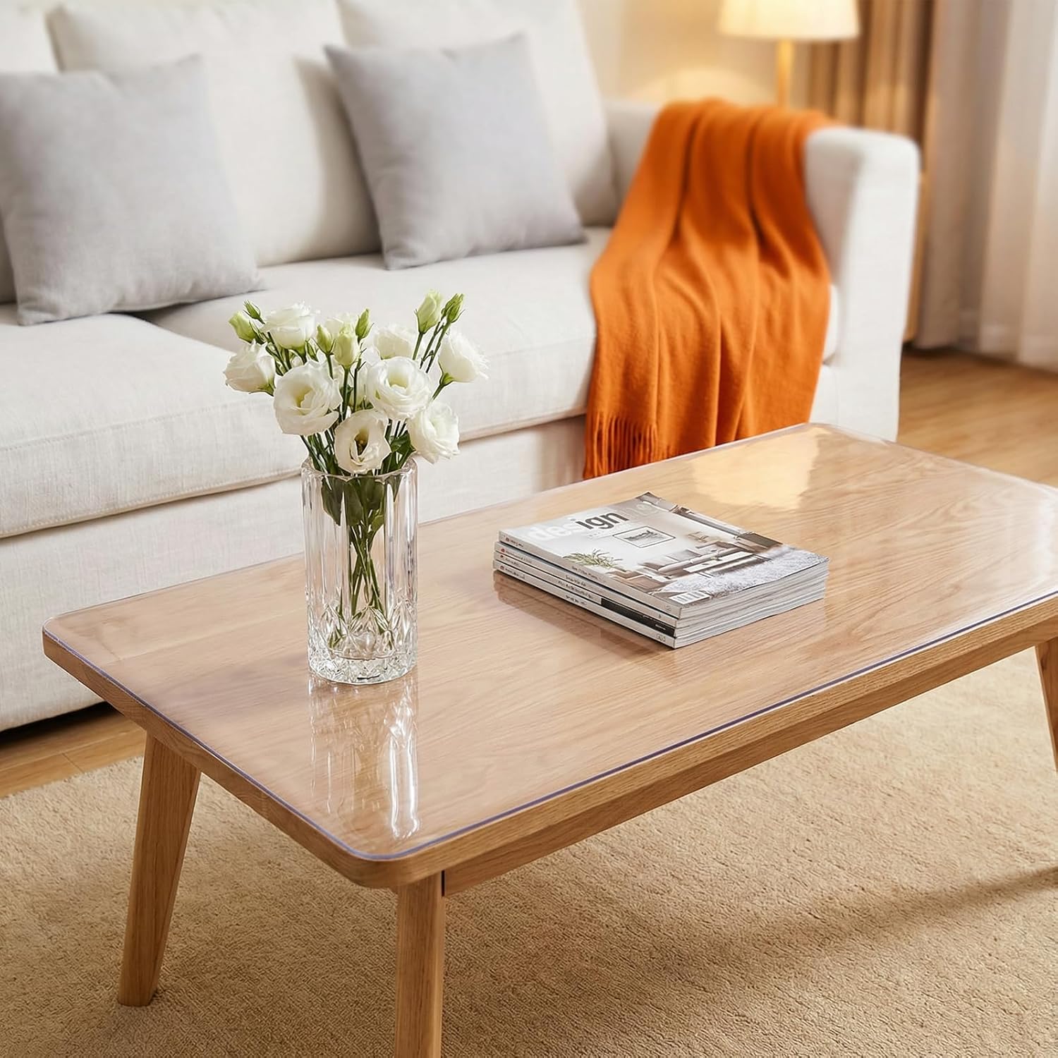 Clear PVC Table Protector Rectangle 19 x 28 Inch Non-Slip Vinyl Table Cover Pad Crystal Plastic Desk Protector for Side Table Nightstand TV Bench Dresser Wipeable Heat Resistant