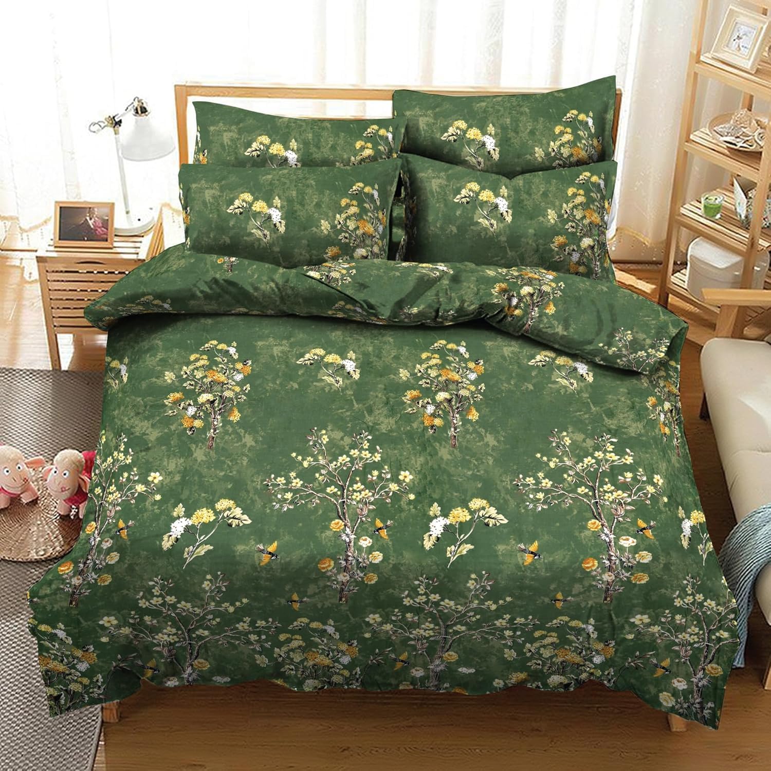 Danydude Forest Bloom Floral Printed Duvet Cover With Pillow Case 400 Thread Count Duvet Cover Set Super King 100% Egyptian Cotton Super King Duvet Cover Sets