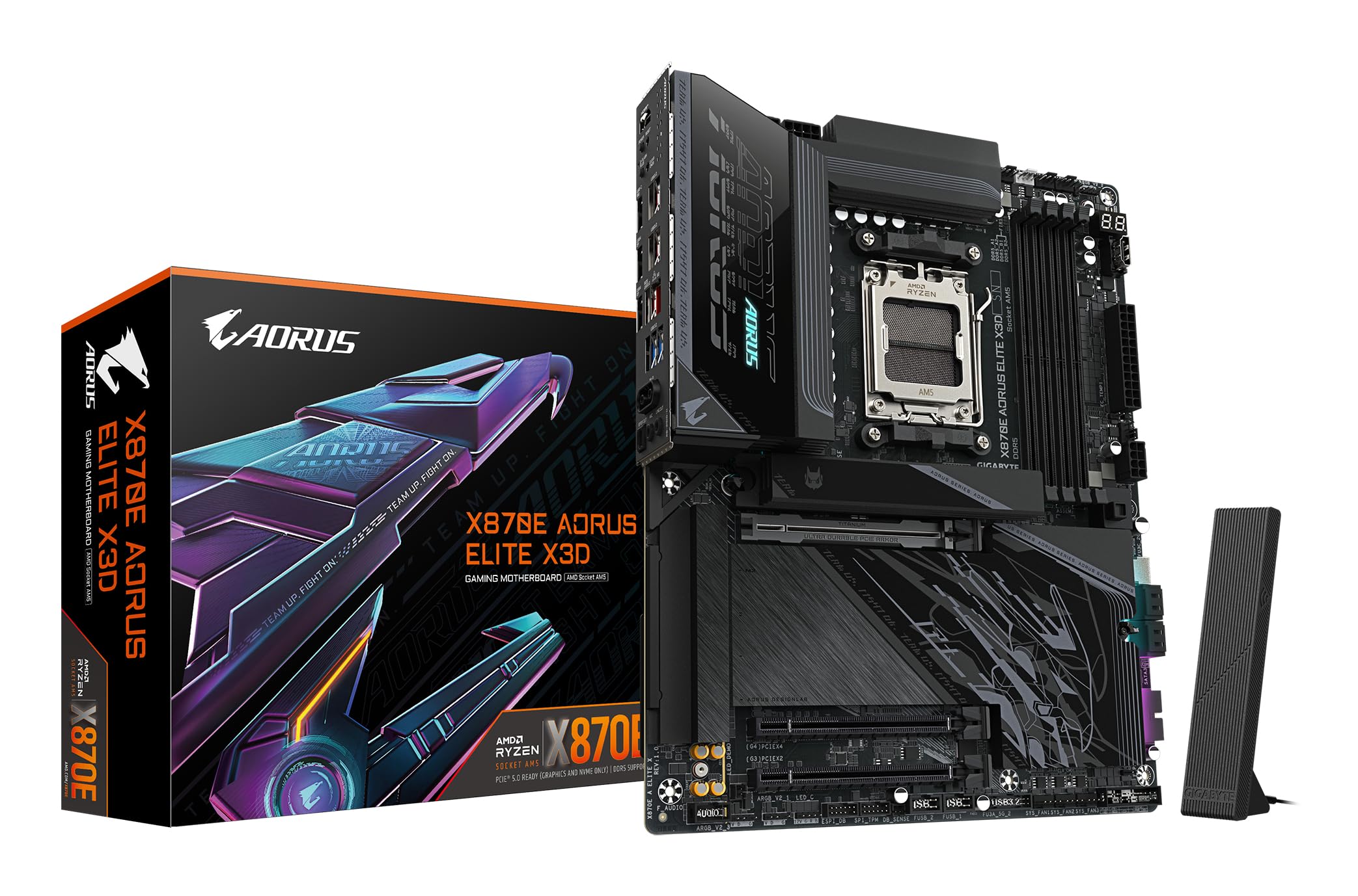 Gigabyte GIGABYTE X870E AORUS ELITE X3D Motherboard - Supports AMD Ryzen 9000 CPUs, 16+2+2 Phases Digital VRM, up to 9000Hz DDR5 (OC), 2x