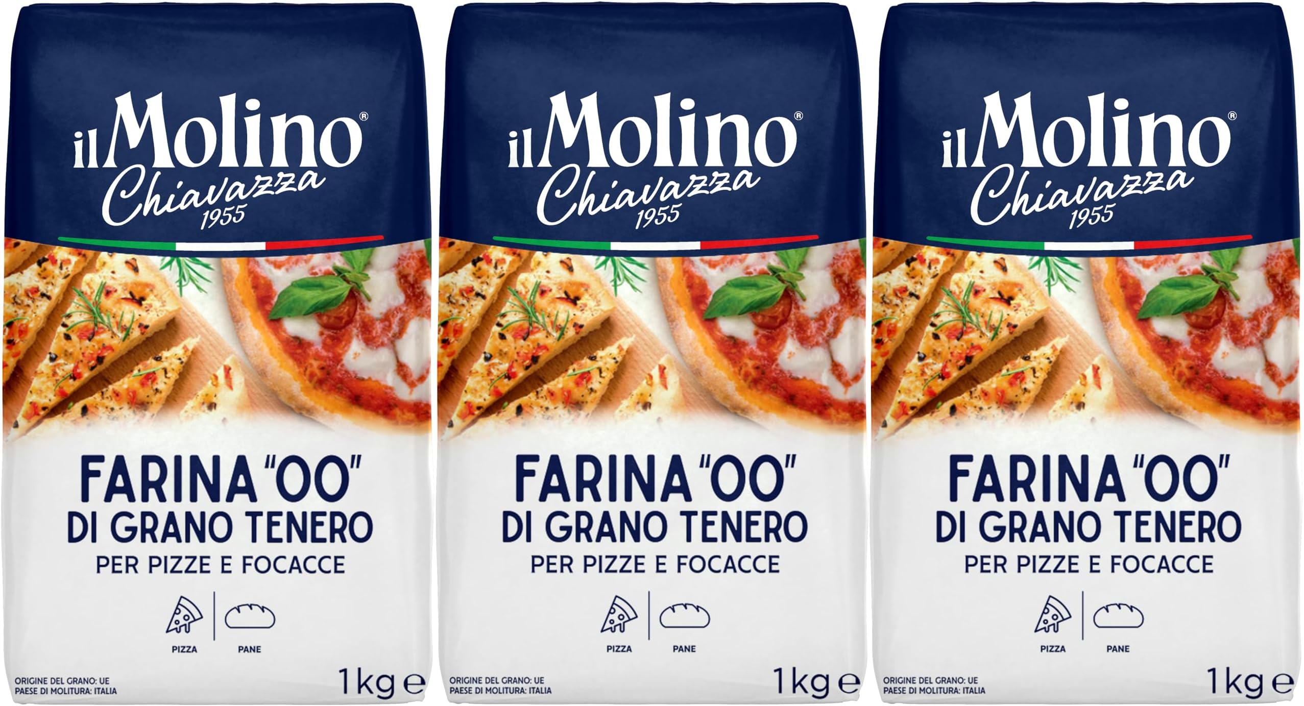 Authentic Italian Soft Wheat Type ''00'' Pizza Flour 1kg - Pack of 3 | Perfect for Traditional Pizza & Focaccia