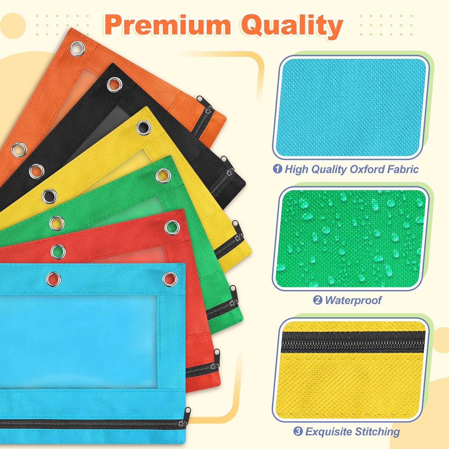 Shemira Pencil Pouch for 3 Ring Binder, 36 Pack Pencil Pouches Bulk in 6 Colors, Binder Pencil Pouchs with Smooth Zipper, Clear Window Pencil Case, Zipper Pencil Pouch, 3 Ring Binder Pencil Pouches
