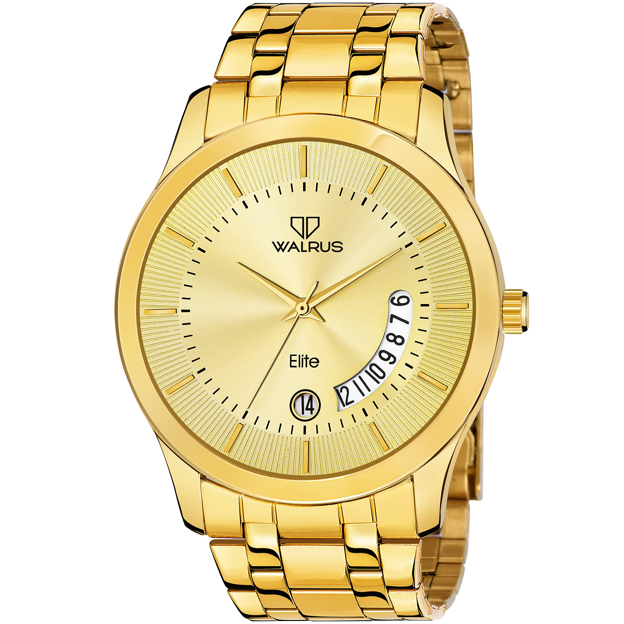 Walrus Gold Dial Analog Day Date Function Stainless Steel Chain Wrist Watch for Men with Push Button Lock (B0C4L5WXNL) Amazon Price History, Amazon Price Tracker