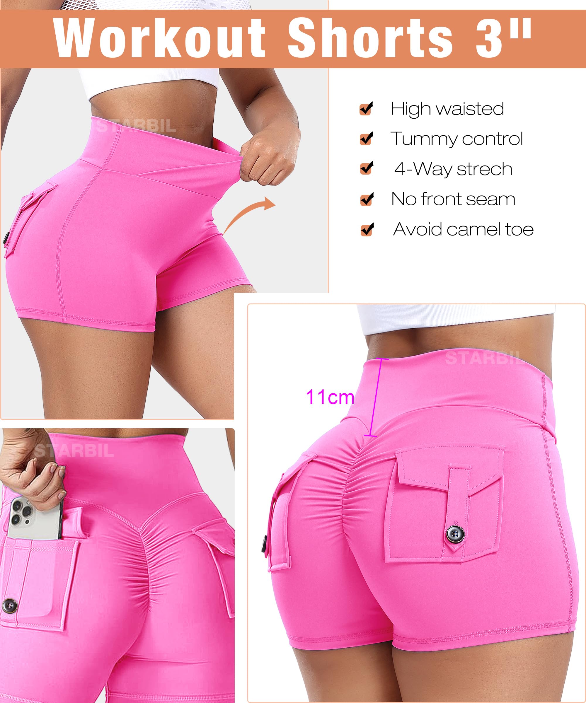 STARBILD Shorts de Sport Femme Scrunch Butt, Leggings Court Taille Haute Push Up, Booty Hot Pants pour Gym Fitness Yoga