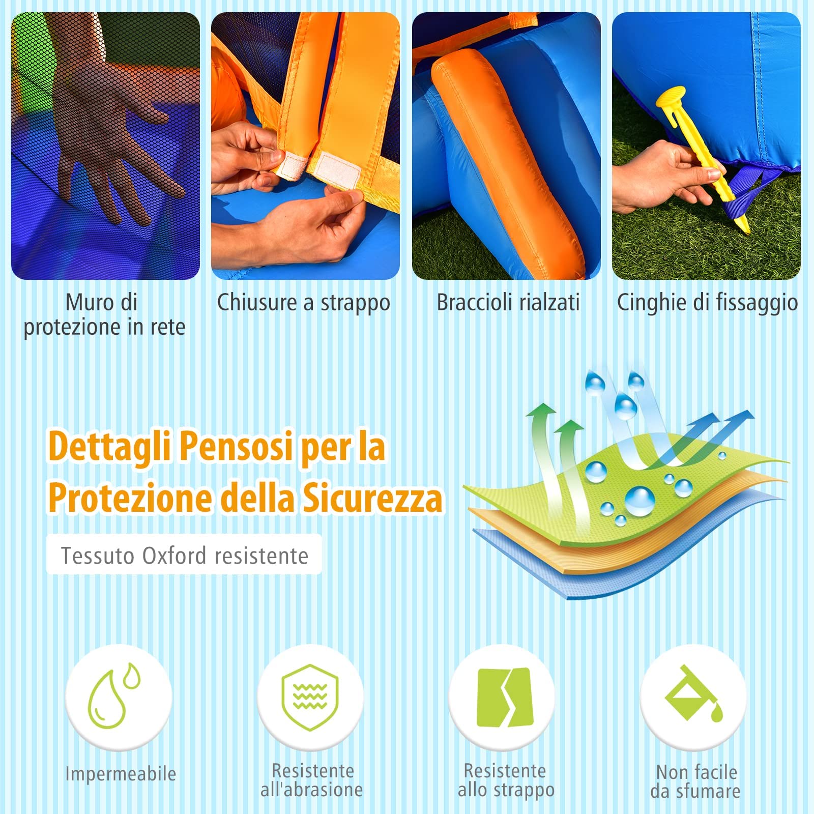 GYMAX Castello Gonfiabile, con Trampolino, Scivolo e Rete di Protezione, Aspetto Carino per Bambini da 3 a 10 Anni, Adatto a Interni ed Esterni