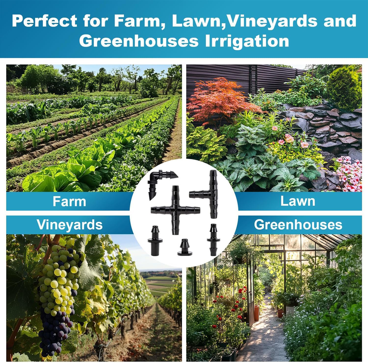 280 Pcs Barbed Connectors Irrigation Fittings Kit, Drip Irrigation Barbed Connectors 1/4''Tubing Fittings Kit for Flower Pot Garden Lawn