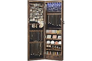 SONGMICS Rustic Brown Farmhouse Jewelry Organizer Armoire with Mirror
