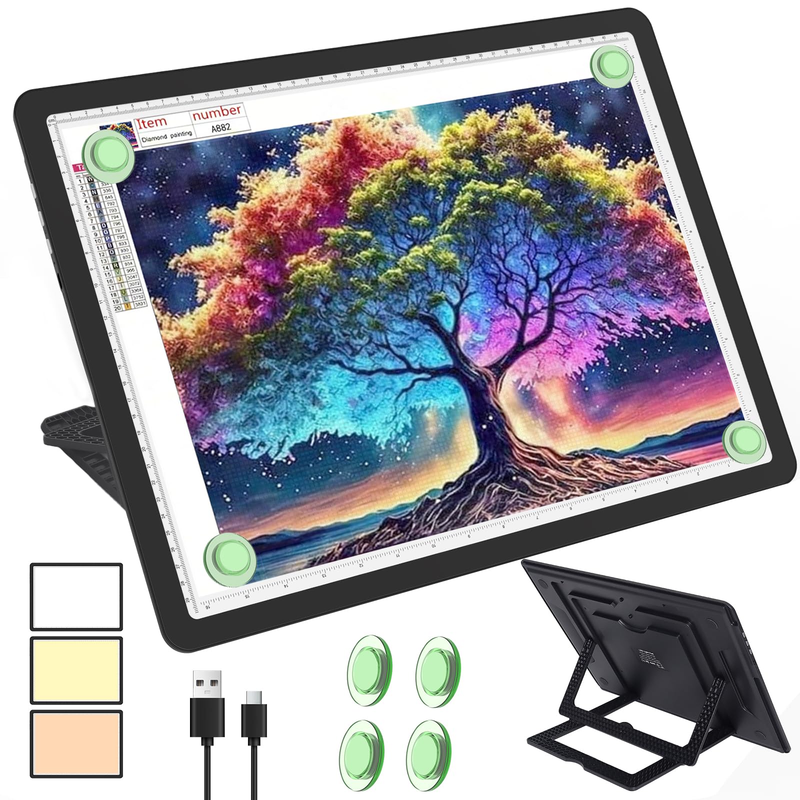 Phylosal Leuchttisch mit Ständer, Leuchtplatte mit Seitentaste, Superhelle Tracking Leuchtkasten für Zeichnen, Light Pad für Diamond Painting, Skizzieren