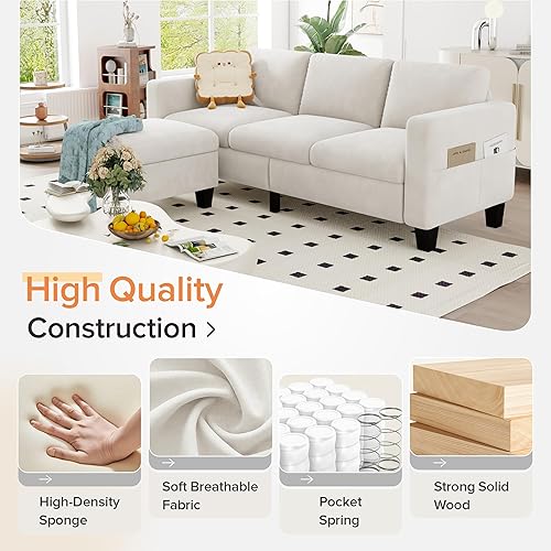 Miniatura 5 de ZeeFu Sofá modular convertible, sofá modular de 3 plazas en forma de L con otomana móvil, moderno terciopelo marrón moca, tapizado de lino, pequeño