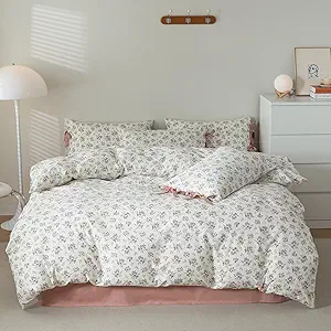 VM VOUGEMARKET Peach Flower Bedding Set King Chic Girls Floral Duvet Cover with Zipper Closure 100% Cotton Blush Pink Comforter Cover Set(3 pcs,104x90)
