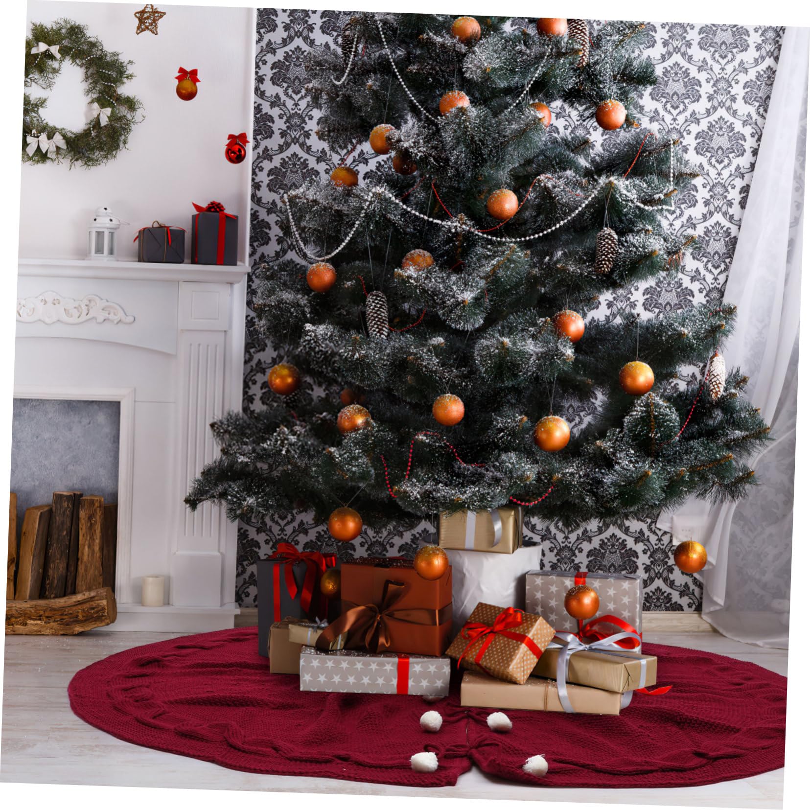 Abaodam Schürze zum Abdecken 120cm Weihnachtsbaum aus Vliesstoff in Rot mit Kreativer Funktion für Festliche in Hotels und Zählern