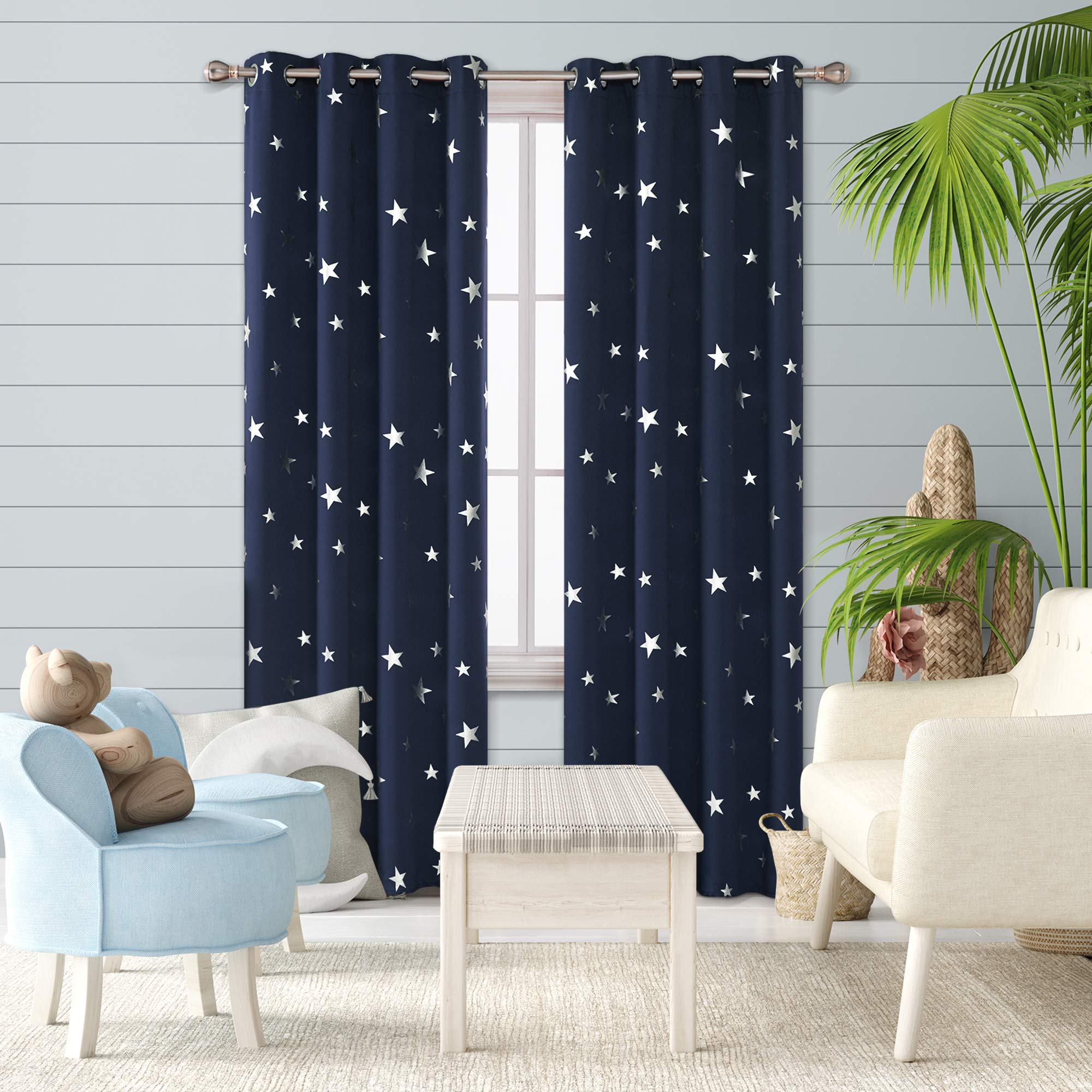 Deconovo Navy Blue Curtains for Living Room Super Soft Thermal Insulated Star Foil Printed Eyelet Blackout Curtains 46 x 54 Inch 2 Panels - 3