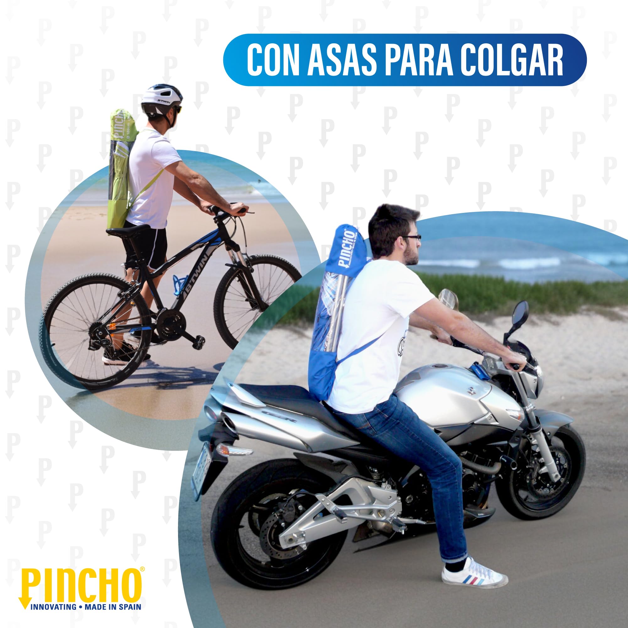 Pincho Sombrilla Playa Mochila Plegable 180CM UV50+, Ultraligera 1,5kg, Ideal para Moto, Bicicleta y Camping, Parasol Resistente al Viento con Varillas de Acero y Bolsa de Transporte