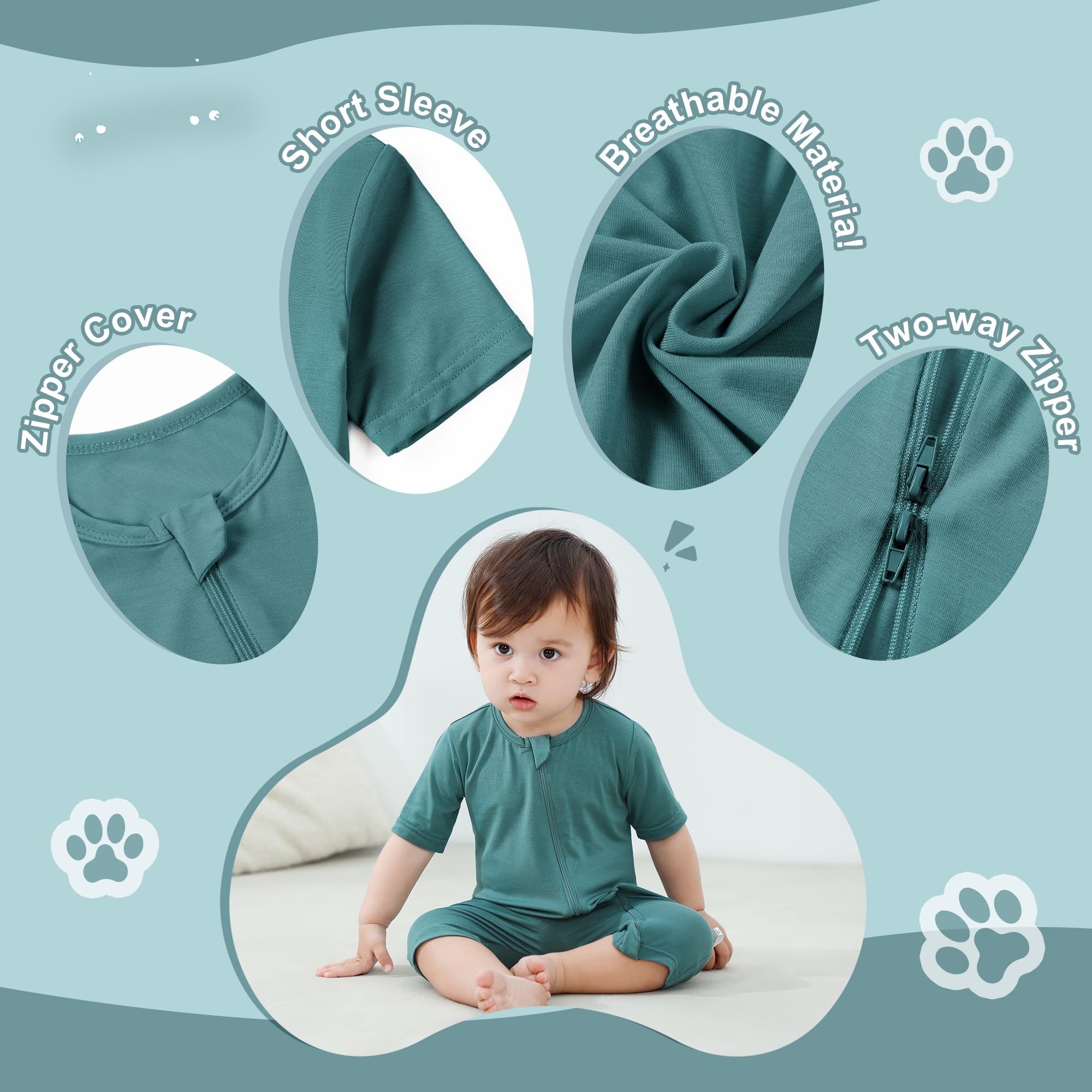 Tutina Unisex per Neonati e Bambini in Fibra di bambù con Maniche Corte Primavera Estate Body per 0-24 Mesi Confezione da 2 Pezzi