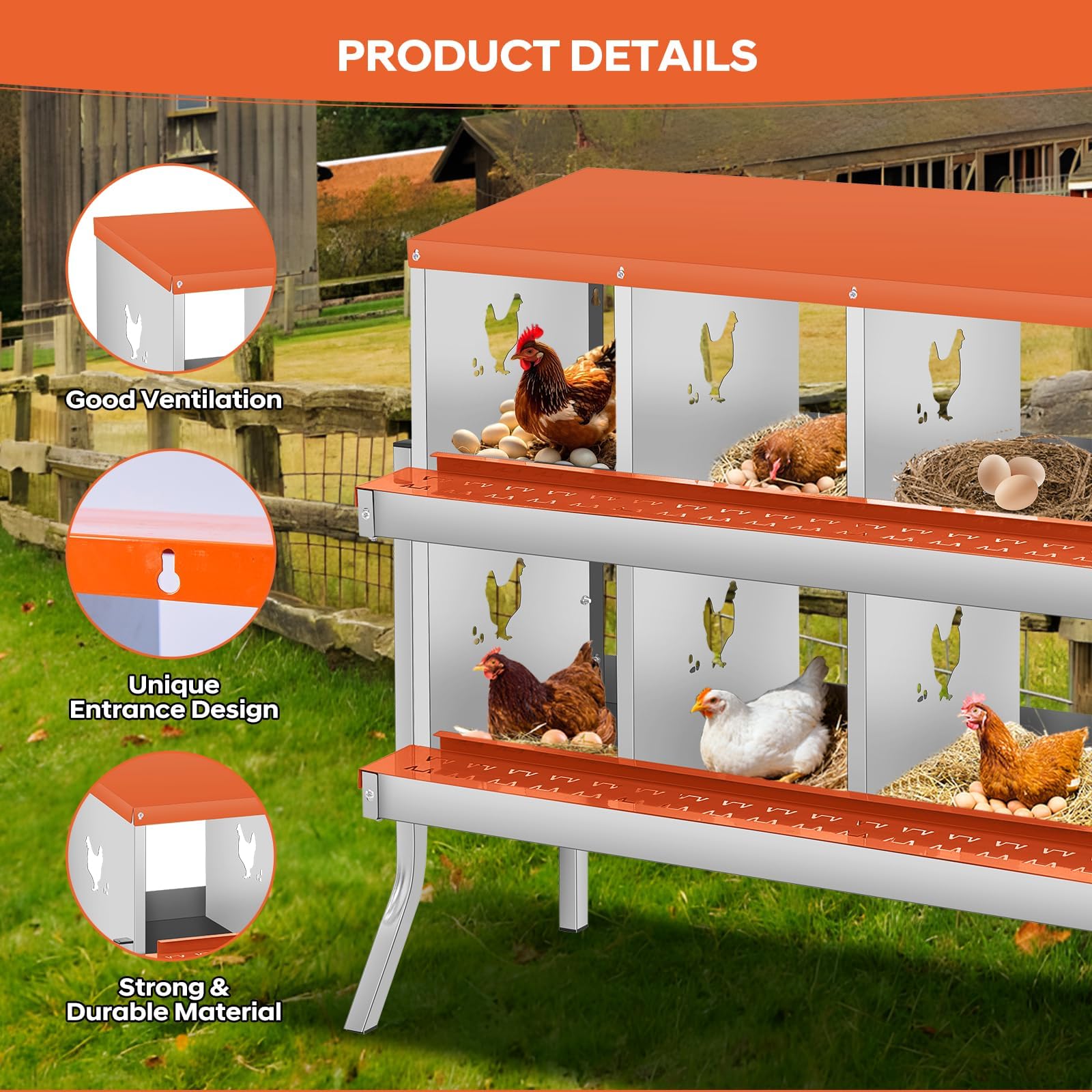 Garvee Caja de anidación de Pollos, Nido de 6 cámaras para Pollos, Soportes de plástico, Nido para gallinas, instalación montada en la Pared, fácil de Limpiar, ventilado, Duradero,Rojo