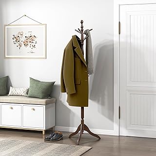 Lexicon Sturdy Solid Wood Coat Rack Stand with 10 Hanging Hooks for Hats,Scarves, Handbags, 3-Tier Wooden Coat Rack Freestanding Tree Used in Bedroom, Entryway, Hallway, Office, Dark Brown