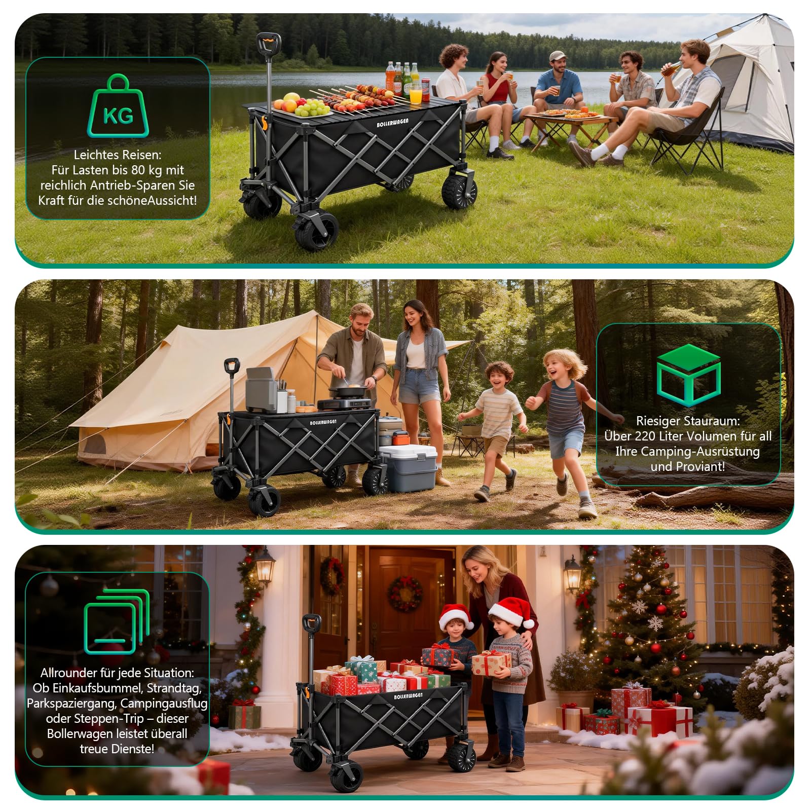 Chariot électrique Pliable, Chariot de Plage avec Moteur sans balais | Conception entièrement Pliable | 280L à 80KG | 3 Vitesses | Chariot de Jardin avec Plateau de Table pour Jardin (Noir)