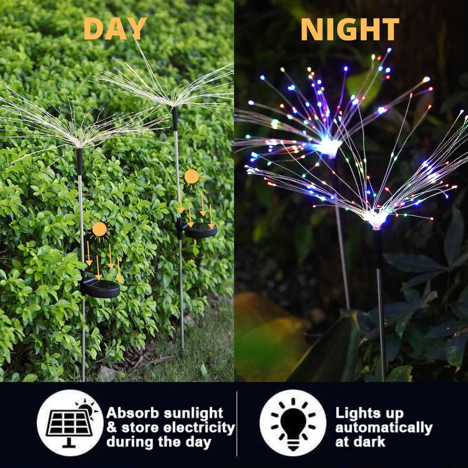 JHBOX Solar Garden Lights Solar Firework Lights 120 LED 2 Pack, Waterproof Solar Lights Outdoor Garden Fairy Firefly Lights for Outside Landscape, Yard Decor, Lawn, Patio Christmas Decor (Colorful)