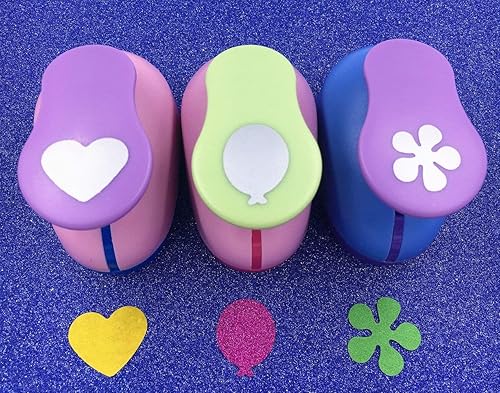 TECH-P - Paquete de 3 perforadores de papel de prensa a mano, tarjeta de álbum de recortes, grabado para niños, perforadora de agujeros, globo y