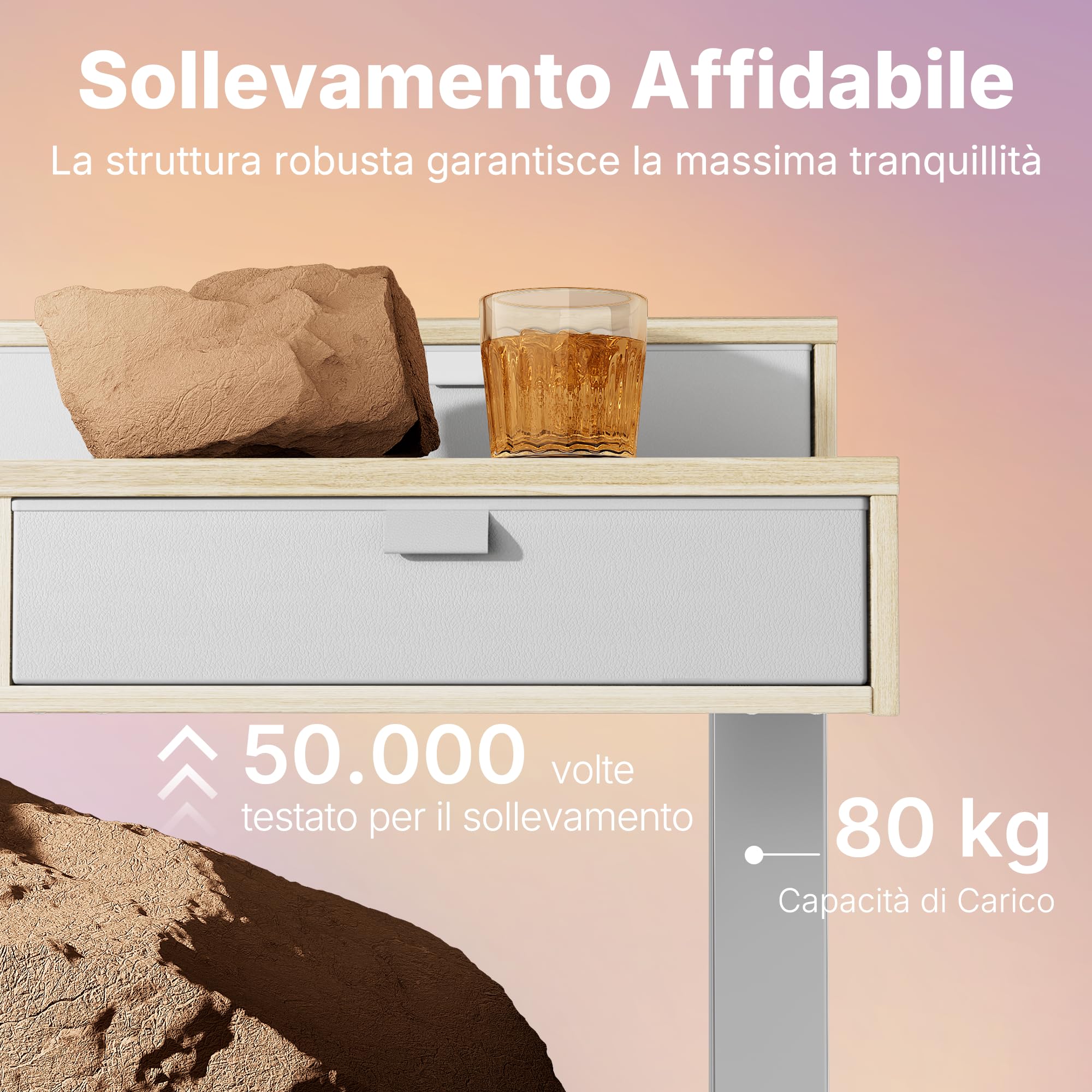 HUANUO 80 x 53 cm Piccola Scrivania con Cassetti, Compatibile Supporto a Morsetto a C, Scrivania Regolabile in Altezza, Scrivania Stand Up Ufficio Domestico 4 Altezza